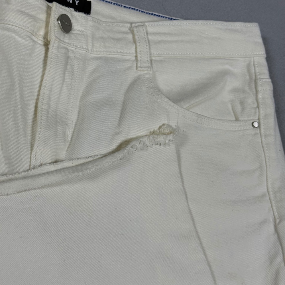 DKNY Womens White Flare Leg Raw Hem Stretch Denim Jeans Size 29